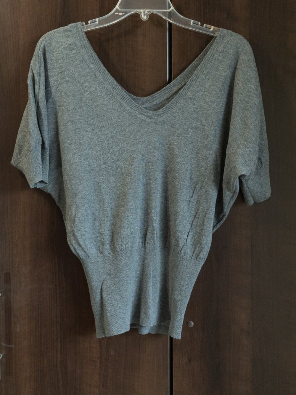 Express Slouchy Cotton Top Heather Grey Off Shoulder Deep Vee Minimal Effortless